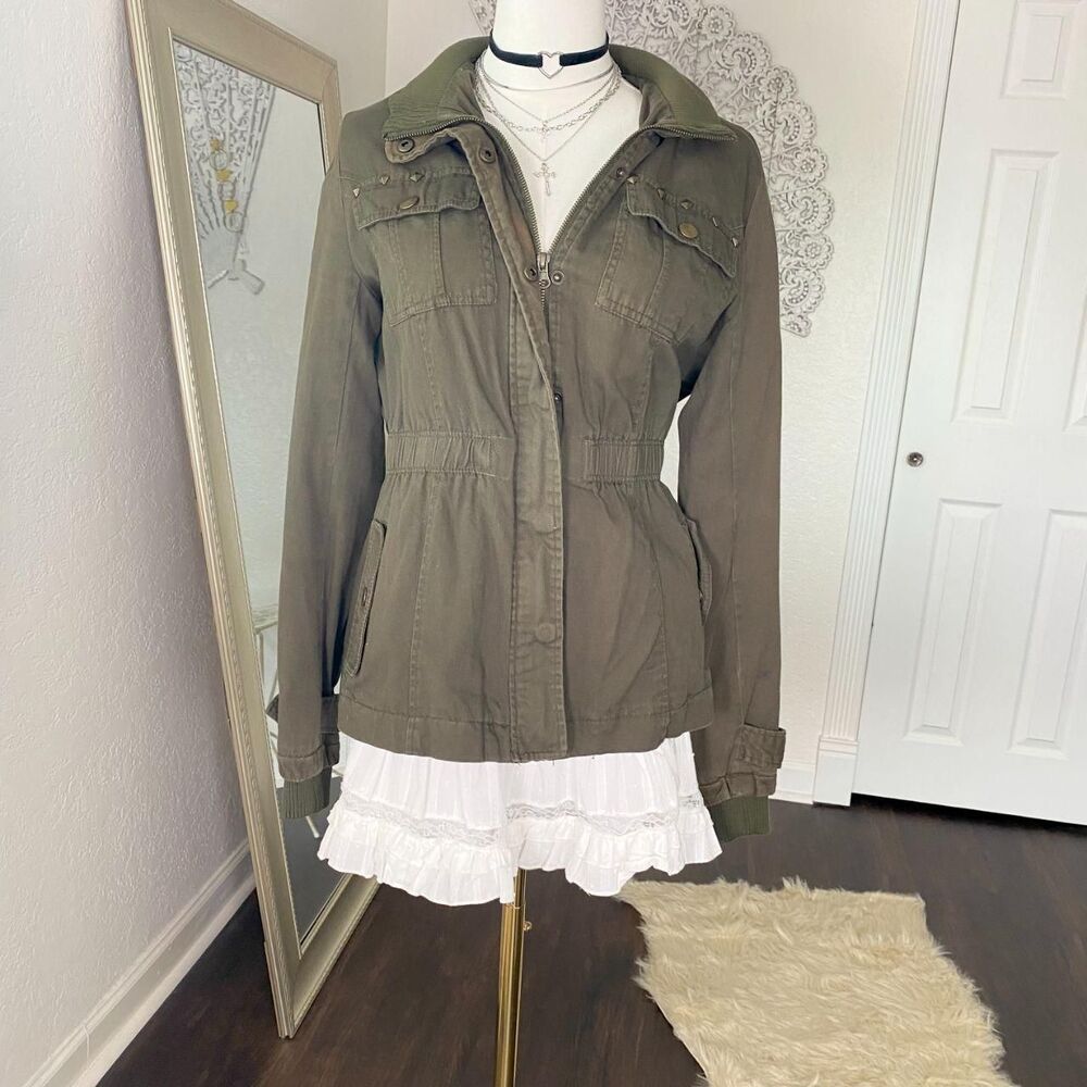 Early 2000's Charlotte Russe Vintage Olive Green Utility Cinched Waist Jacket L